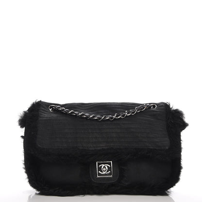 Chanel Suede Shearling Quilted Flap Black 1 of 7