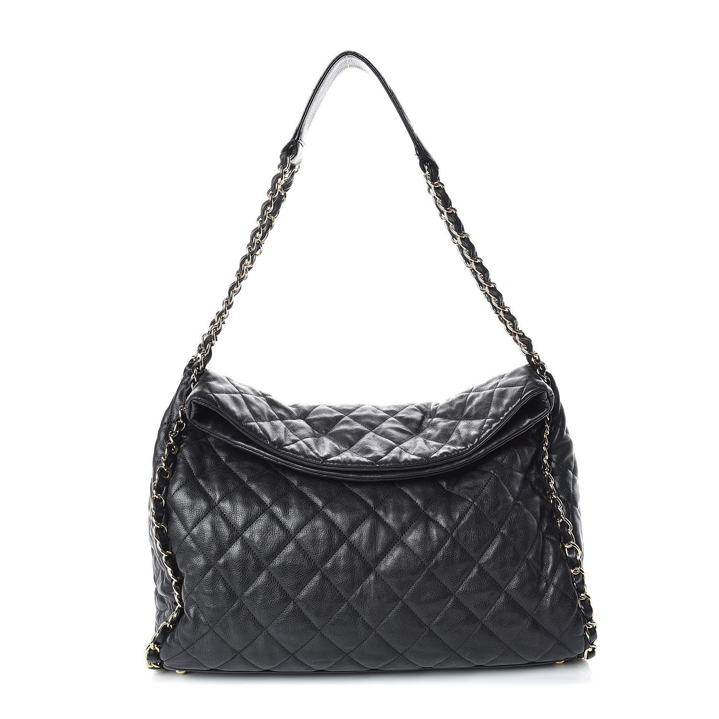 Calfskin Quilted Large Chain Me Hobo Black