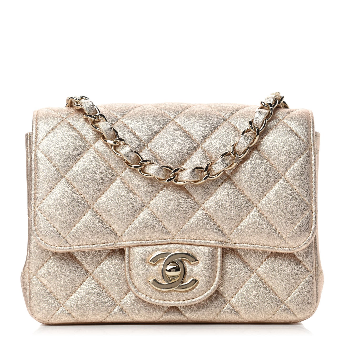 Metallic Lambskin Quilted Mini Square Flap Gold