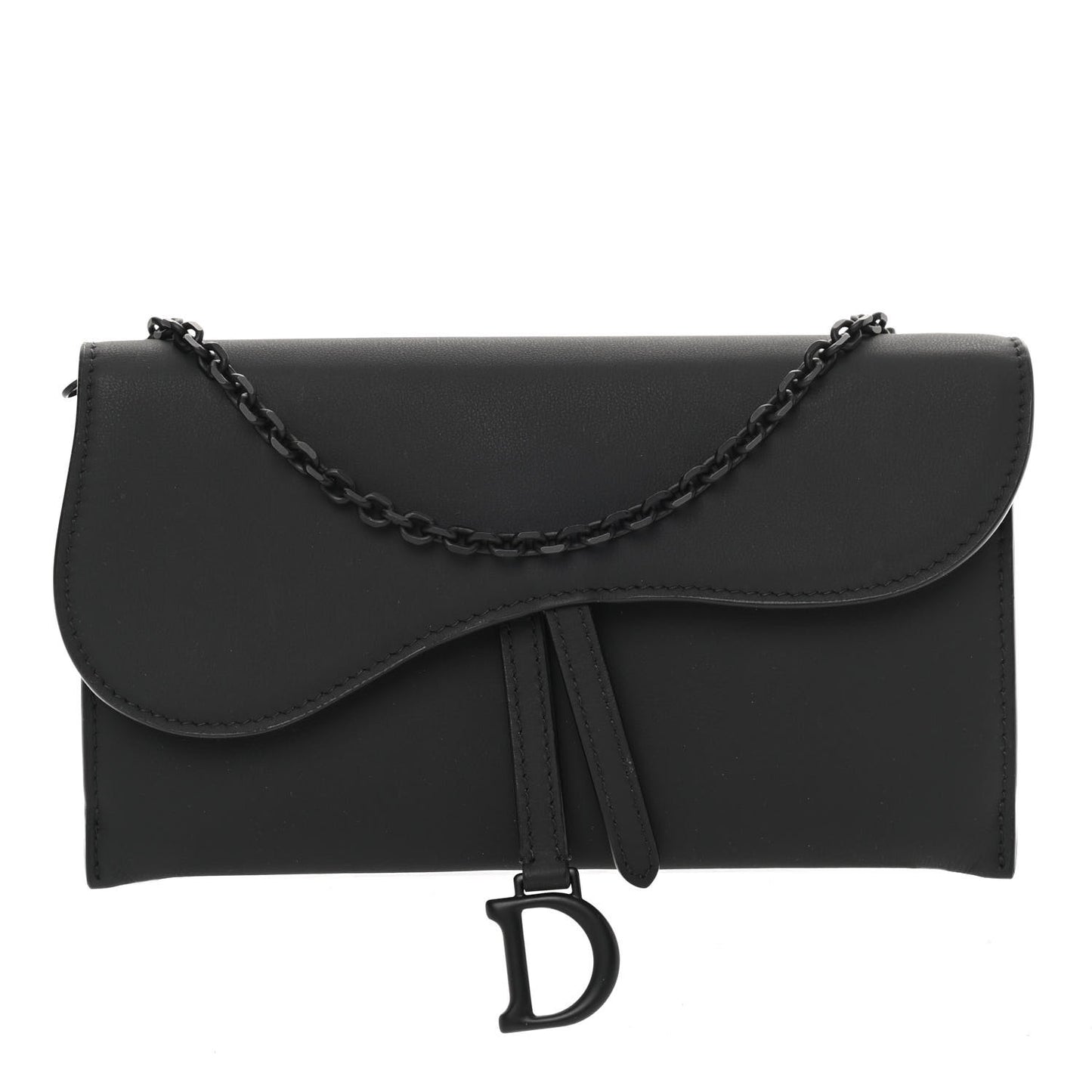 Ultra Matte Calfskin Saddle Chain Wallet Pouch Black