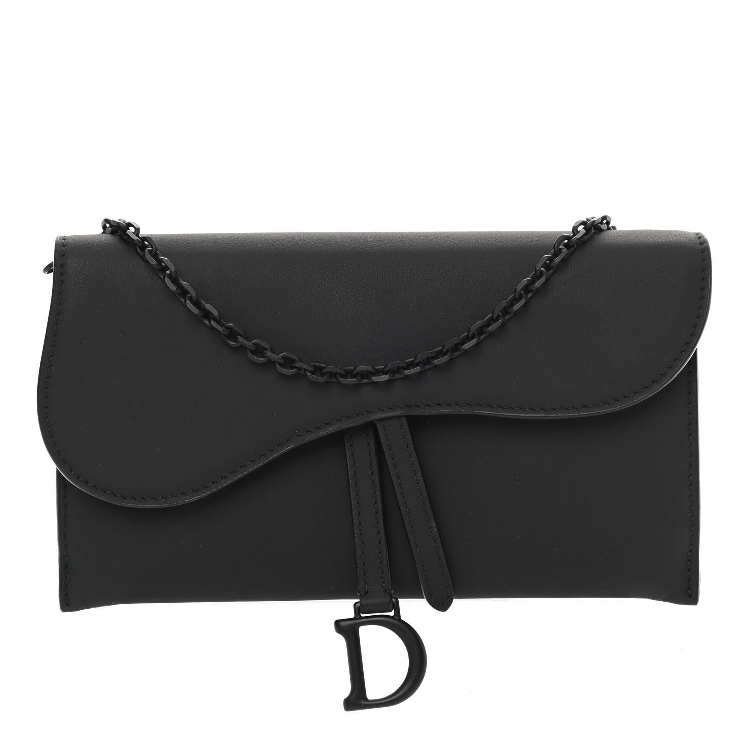 Christian Dior Ultra Matte Calfskin Saddle Chain Wallet Pouch Black 3 of 14