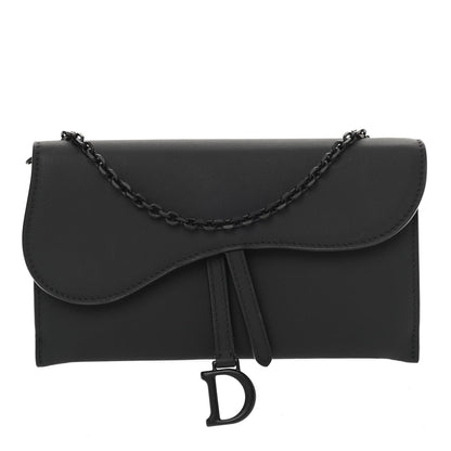 Christian Dior Ultra Matte Calfskin Saddle Chain Wallet Pouch Black 3 of 14