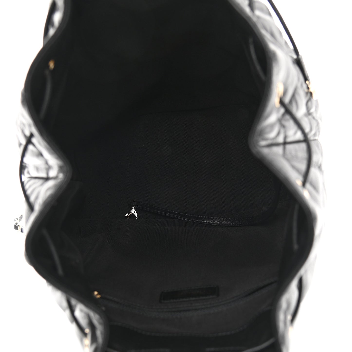 Lambskin Quilted Drawstring Backpack Black