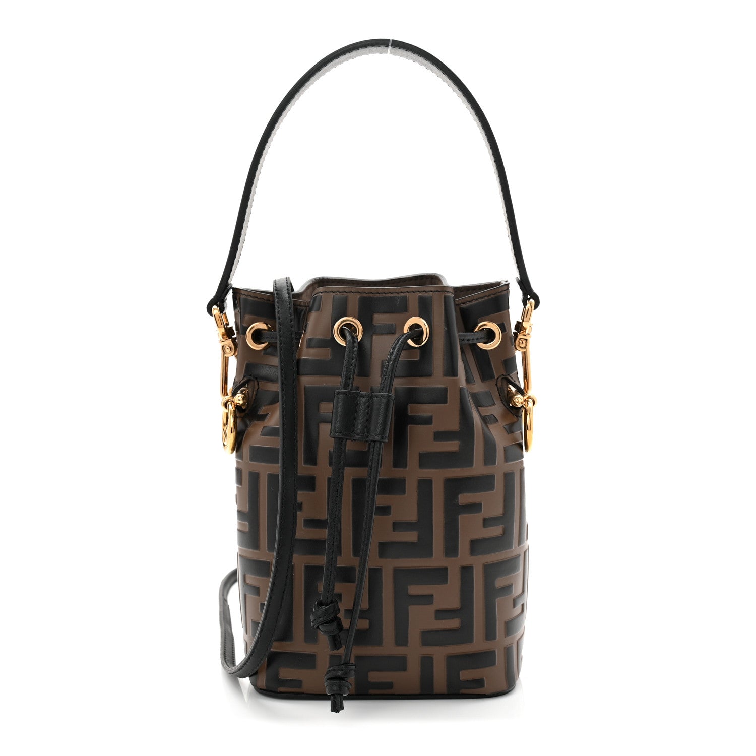 Fendi Vitello Liberty F is Fendi Bi-Color FF 1974 Embossed Mini Mon Tresor Bucket Bag Maya Black 2 of 19