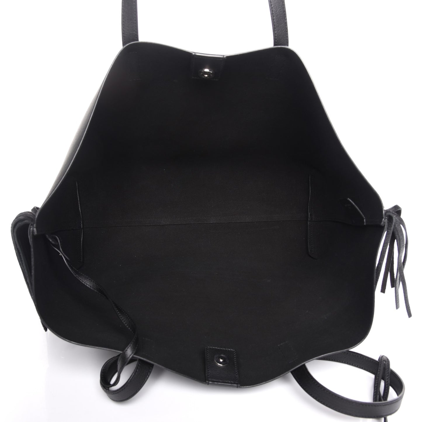 Calfskin Large Fringe Shopping Tote Black