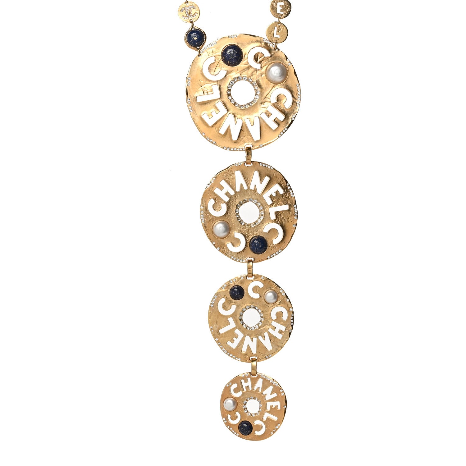 Chanel Crystal Pearl Papyrus Long Necklace Gold 1 of 5