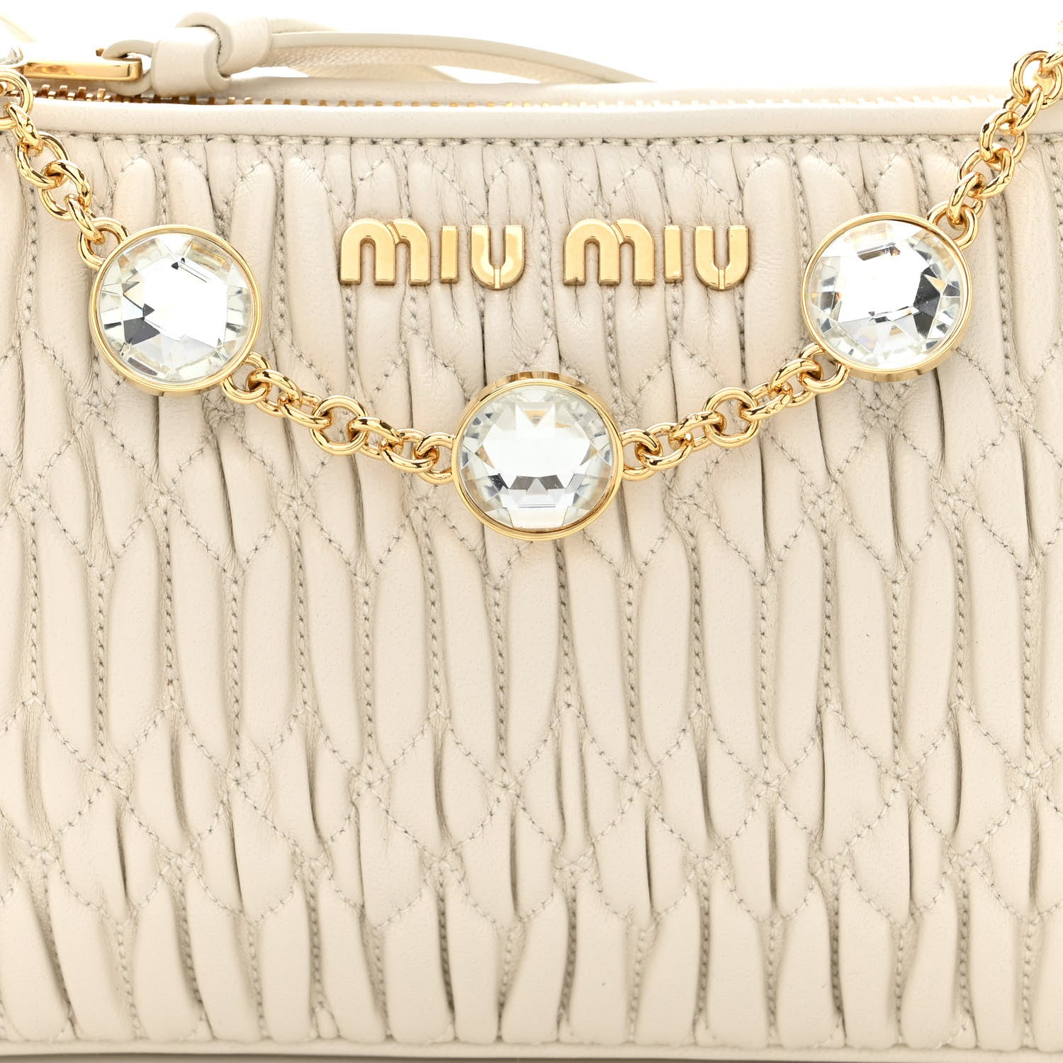 Miu Miu Nappa Matelasse Crystal Mini Shoulder Bag White 9 of 11