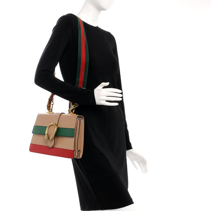 Gucci Calfskin Bamboo Web Medium Dionysus Top Handle Bag Camelia Bright Evergreen Hibiscus Red 2 of 12