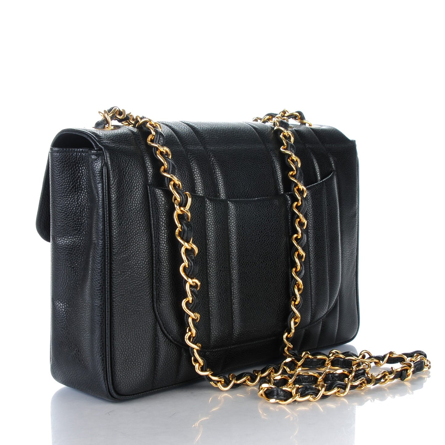 Caviar Vertical Quilted Jumbo Flap Black