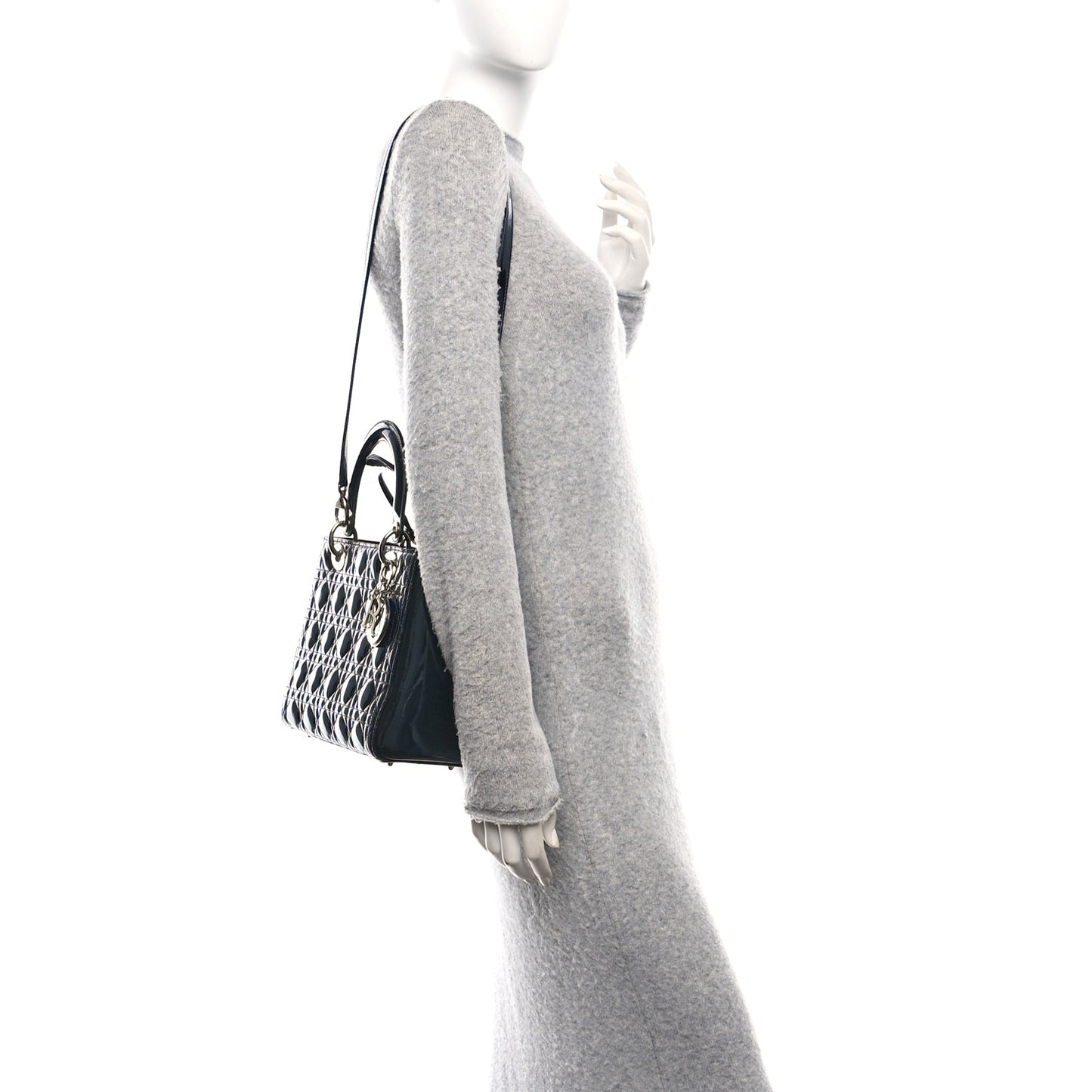 Patent Cannage Medium Lady Dior Navy Blue