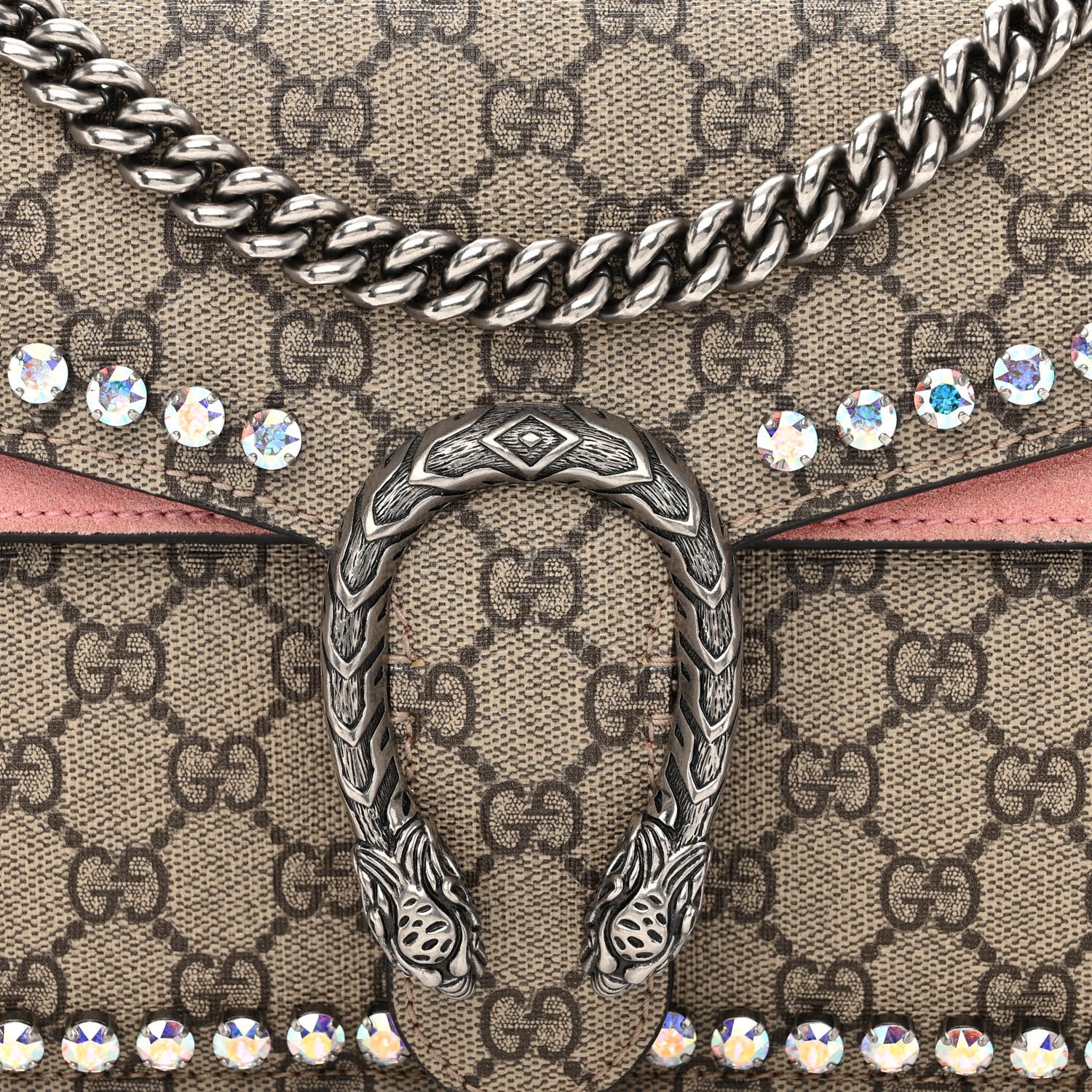 Gucci GG Supreme Monogram Suede Crystal Small Dionysus Shoulder Bag Beige Ebony Light Peonia 7 of 9