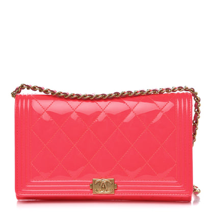 Chanel Patent Quilted Boy Wallet On Removable Chain WOC Pink 1 of 9