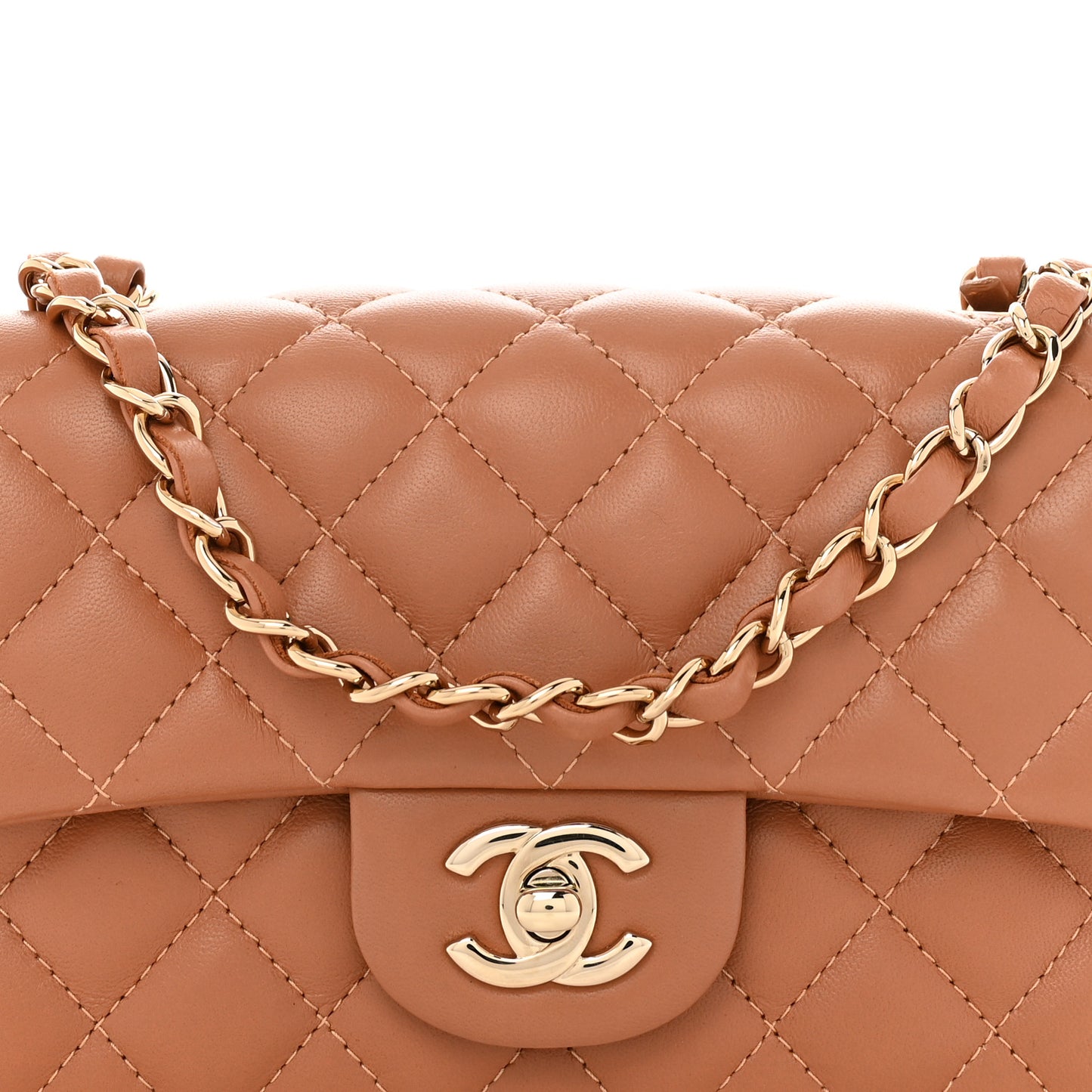 Lambskin Quilted Mini Rectangular Flap Brown