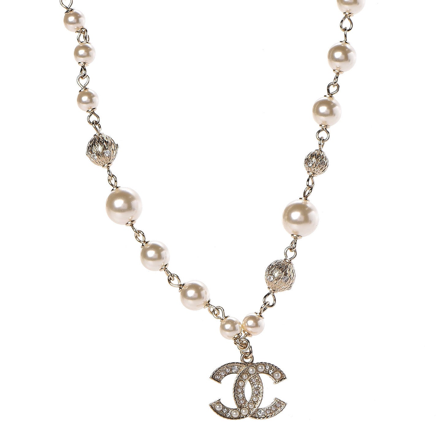 Strass Crystal Pearl Beaded CC Short Necklace Gold