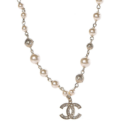 Chanel Strass Crystal Pearl Beaded CC Short Necklace Gold 1 of 5