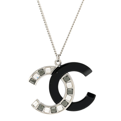 Chanel Resin Crystal Baguette CC Necklace Silver Black 4 of 6