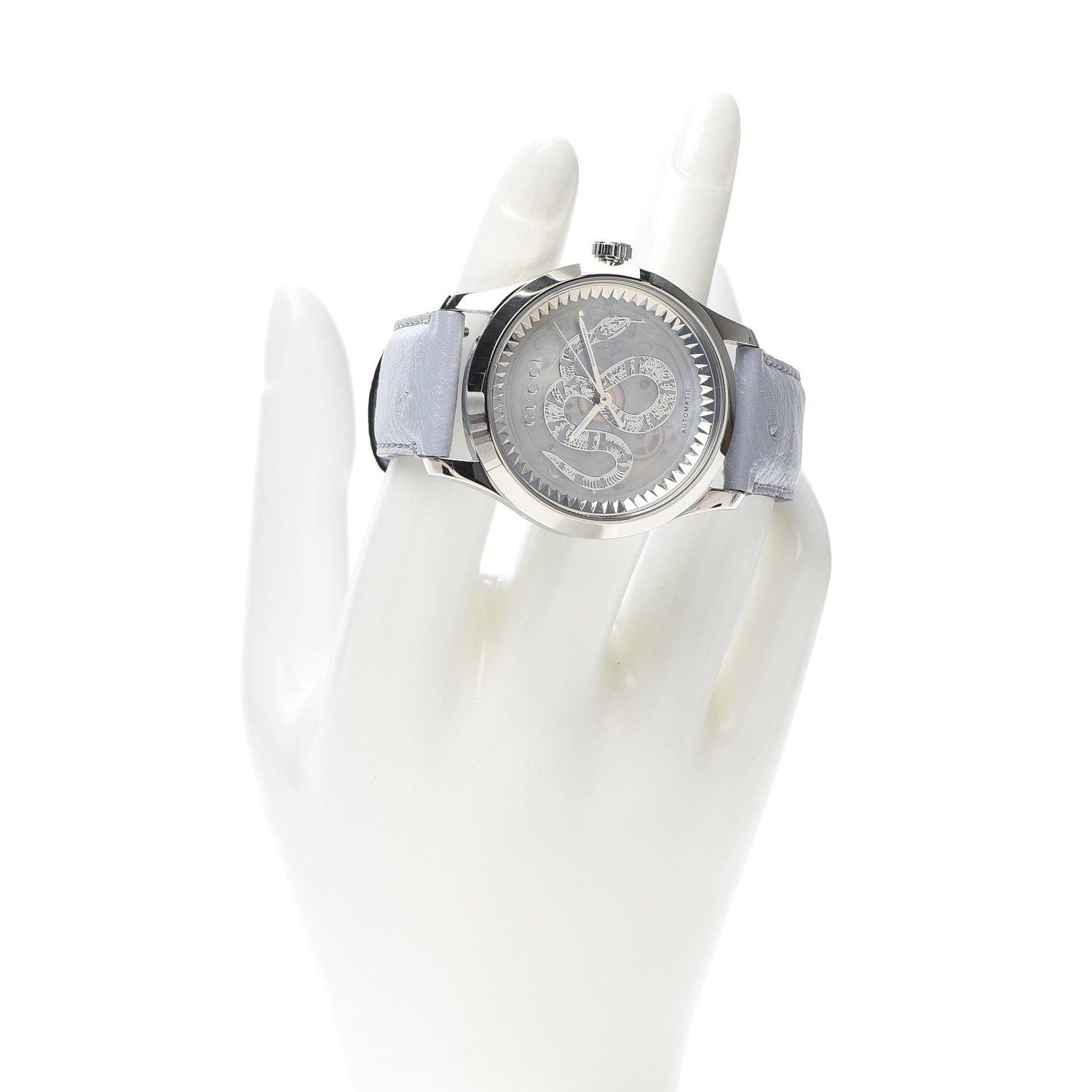 Gucci Stainless Steel Ostrich Blue Mother of Pearl 38mm G-Timeless Snake Automatic Watch 4 of 14