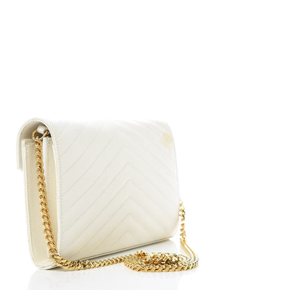 Saint Laurent Grain De Poudre Matelasse Chevron Monogram Chain Wallet Porcellana 3 of 10