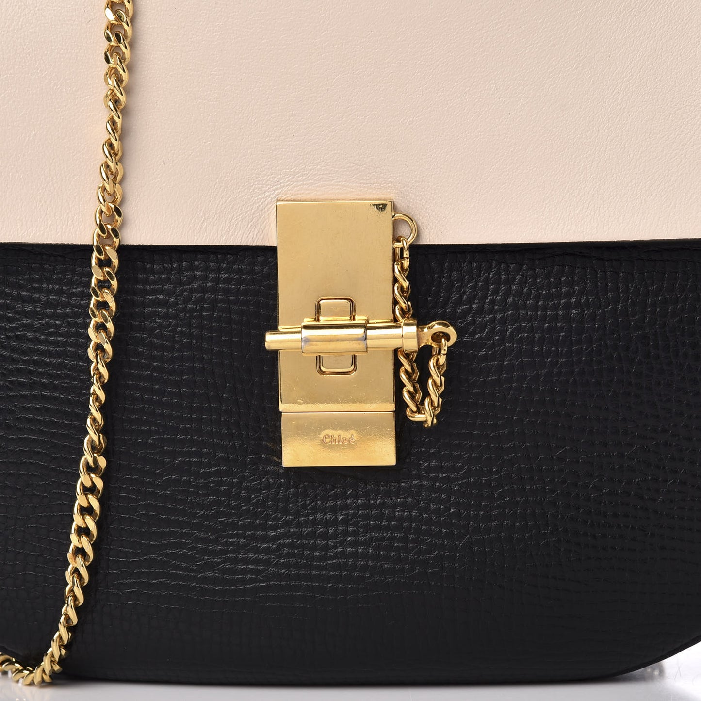 Grained Calfskin Lambskin Bi-Color Drew Shoulder Bag Black Powder Beige