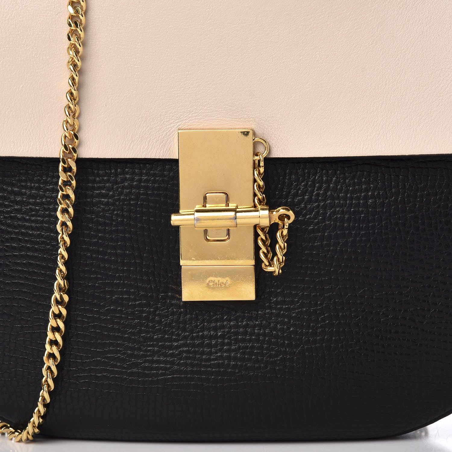 Chloe Grained Calfskin Lambskin Bi-Color Drew Shoulder Bag Black Powder Beige 8 of 8