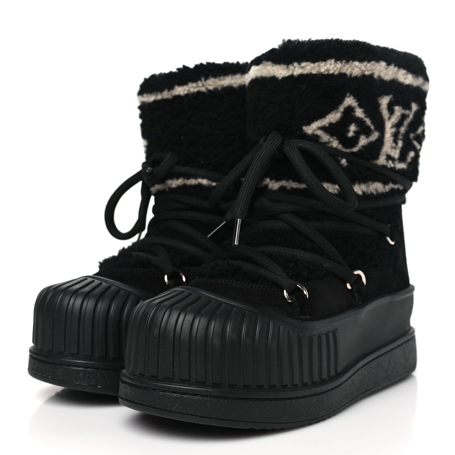Louis Vuitton Suede Shearling Polar Flat Half Boots 38 Black 3 of 8
