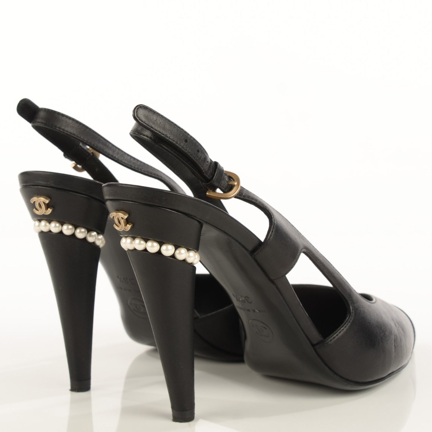 Lambskin Pearl Slingback Pumps 38.5 Black