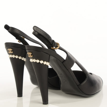 Chanel Lambskin Pearl Slingback Pumps 38.5 Black 4 of 8