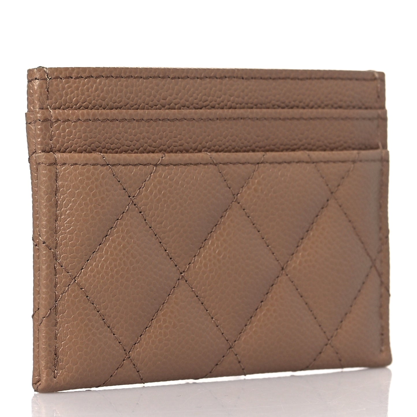 Caviar Quilted Multi Chain Card Holder Beige