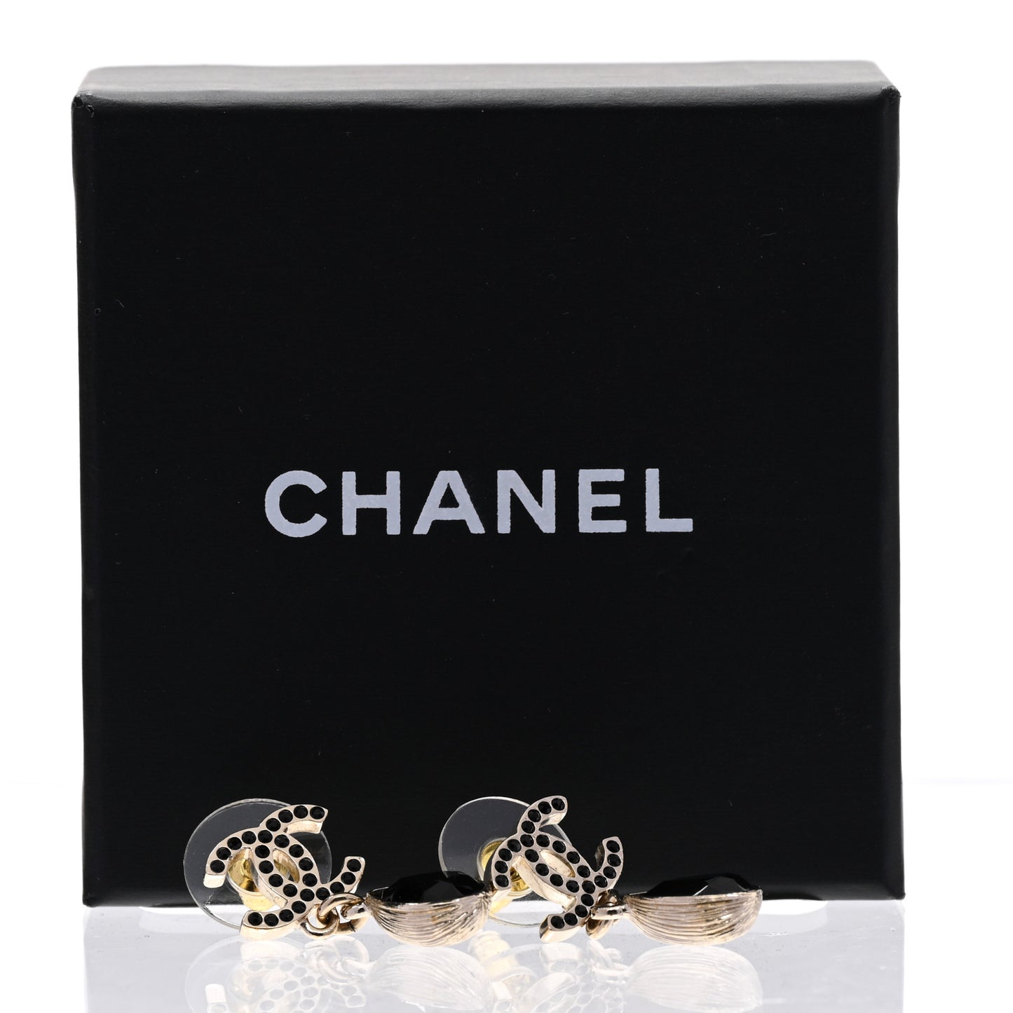 Crystal CC Teardrop Earrings Gold Black