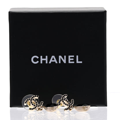 Chanel Crystal CC Teardrop Earrings Gold Black 5 of 5