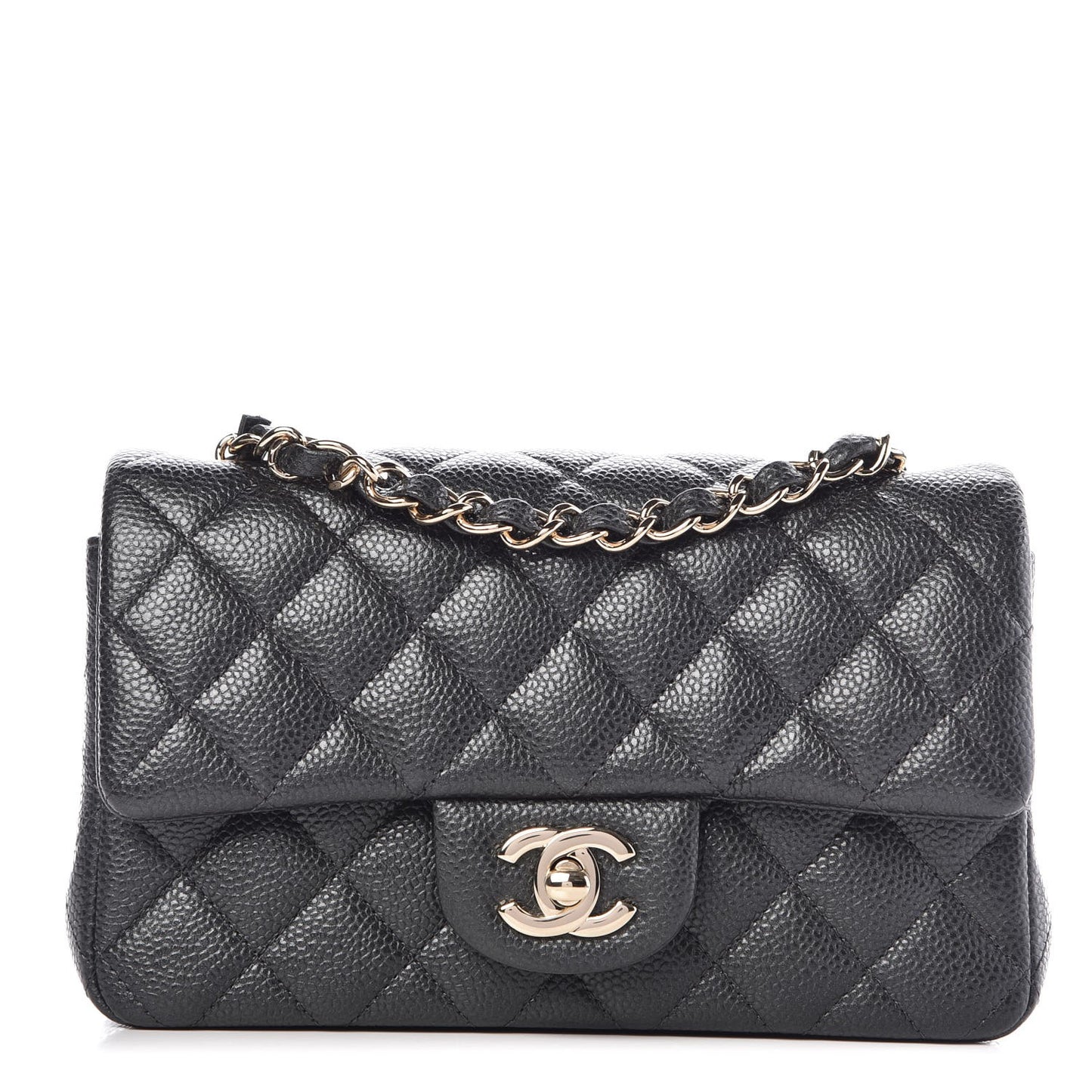 Caviar Quilted Mini Rectangular Flap Dark Grey