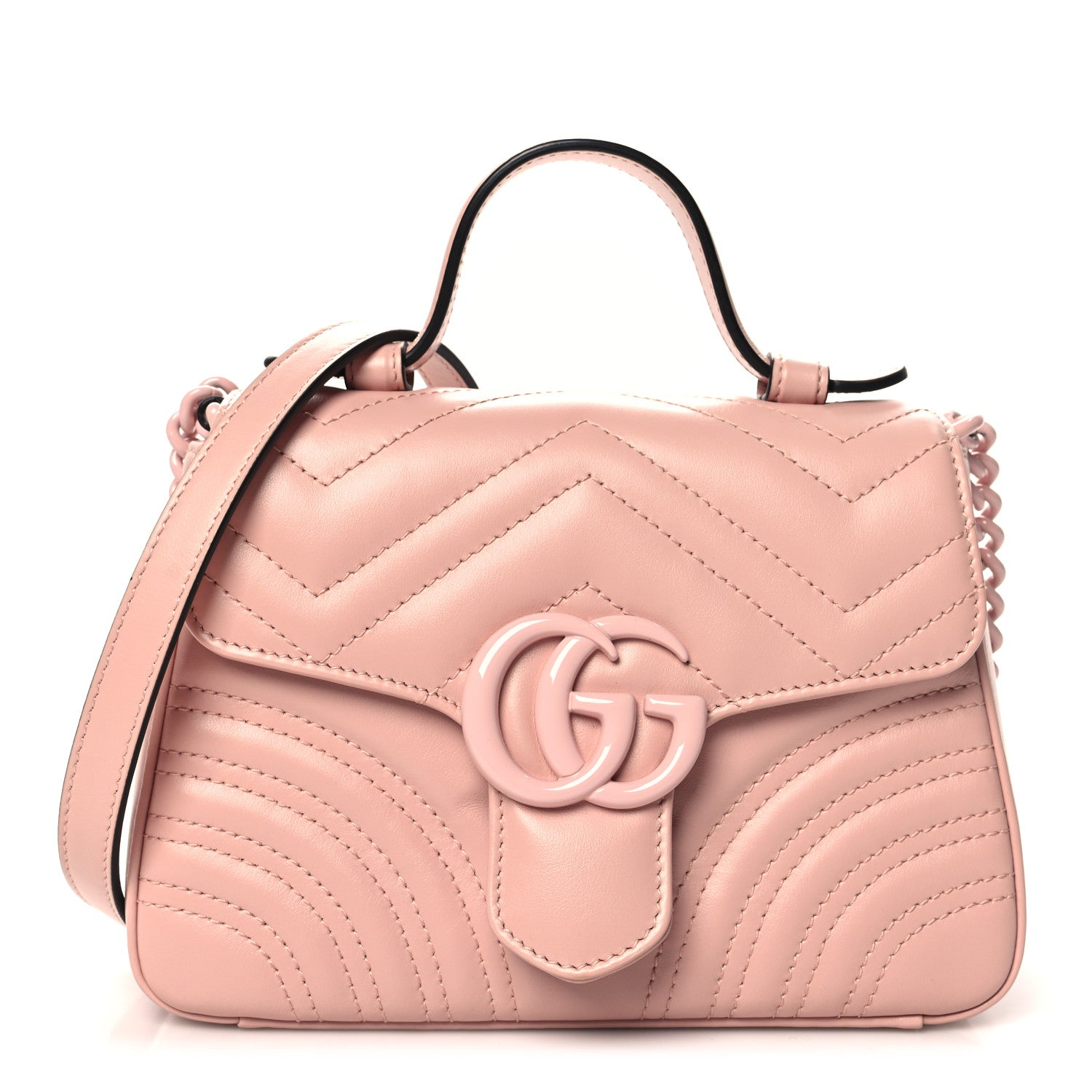 Gucci Calfskin Matelasse Monochrome GG Marmont Top Handle Shoulder Bag Perfect Pink 1 of 11