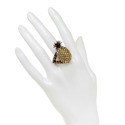 Gucci Metal Crystal Pineapple Motif Ring L Aged Gold 2 of 5
