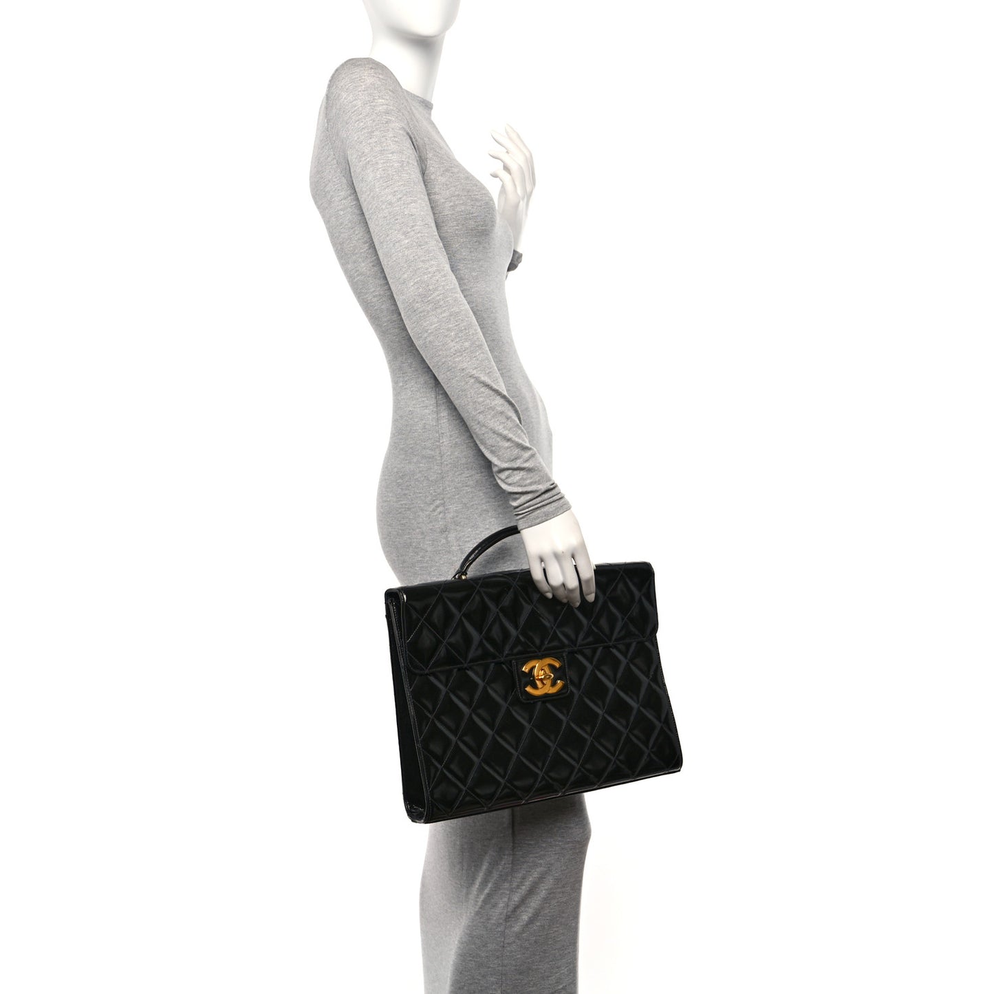 Patent Quilted Briefcase Laptop Bag Black