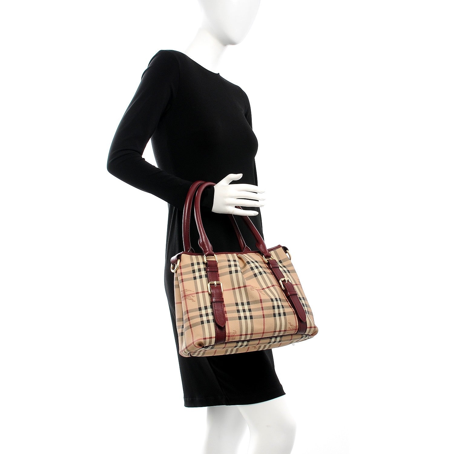 Burberry Haymarket Check Small Northfield Tote Burgundy 3 of 9