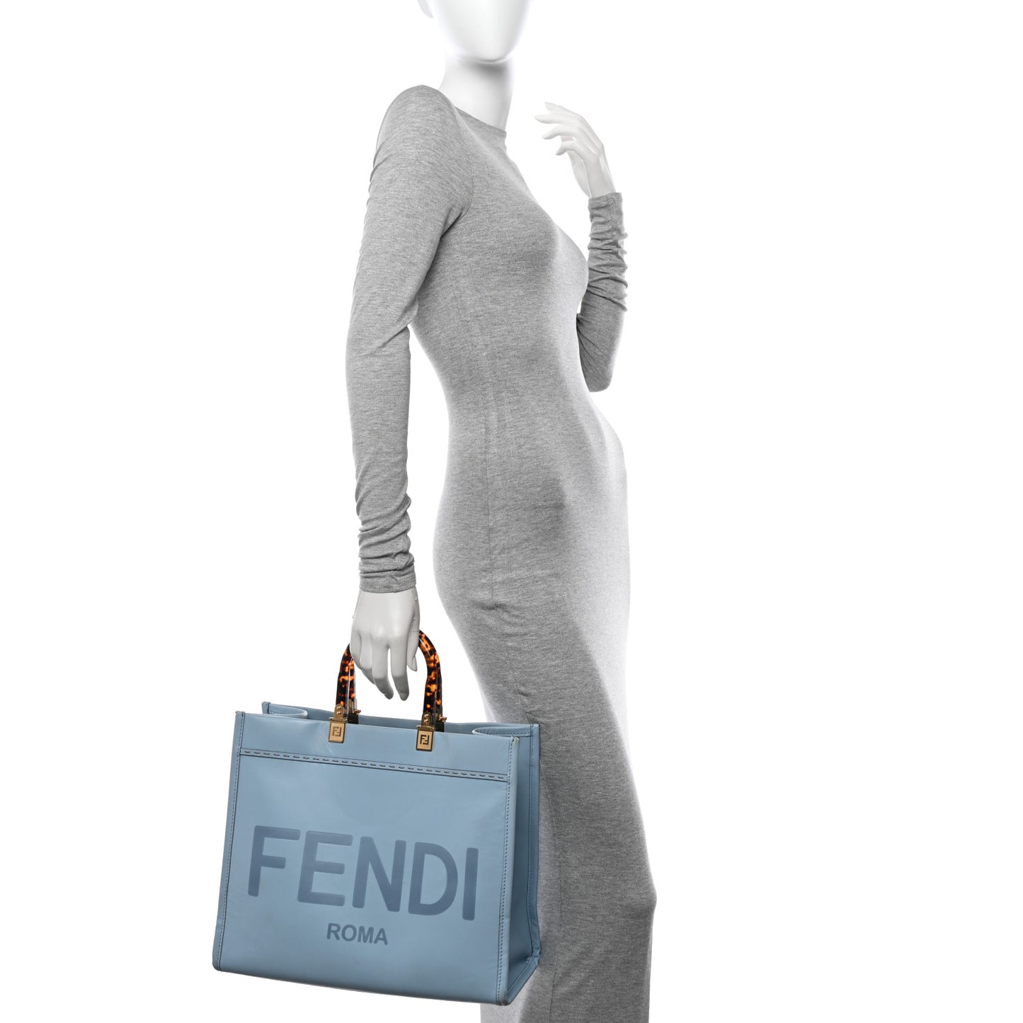 Vitello King Plexiglass Logo Embossed Medium Fendi Sunshine Shopper Tote Azzurro Baby