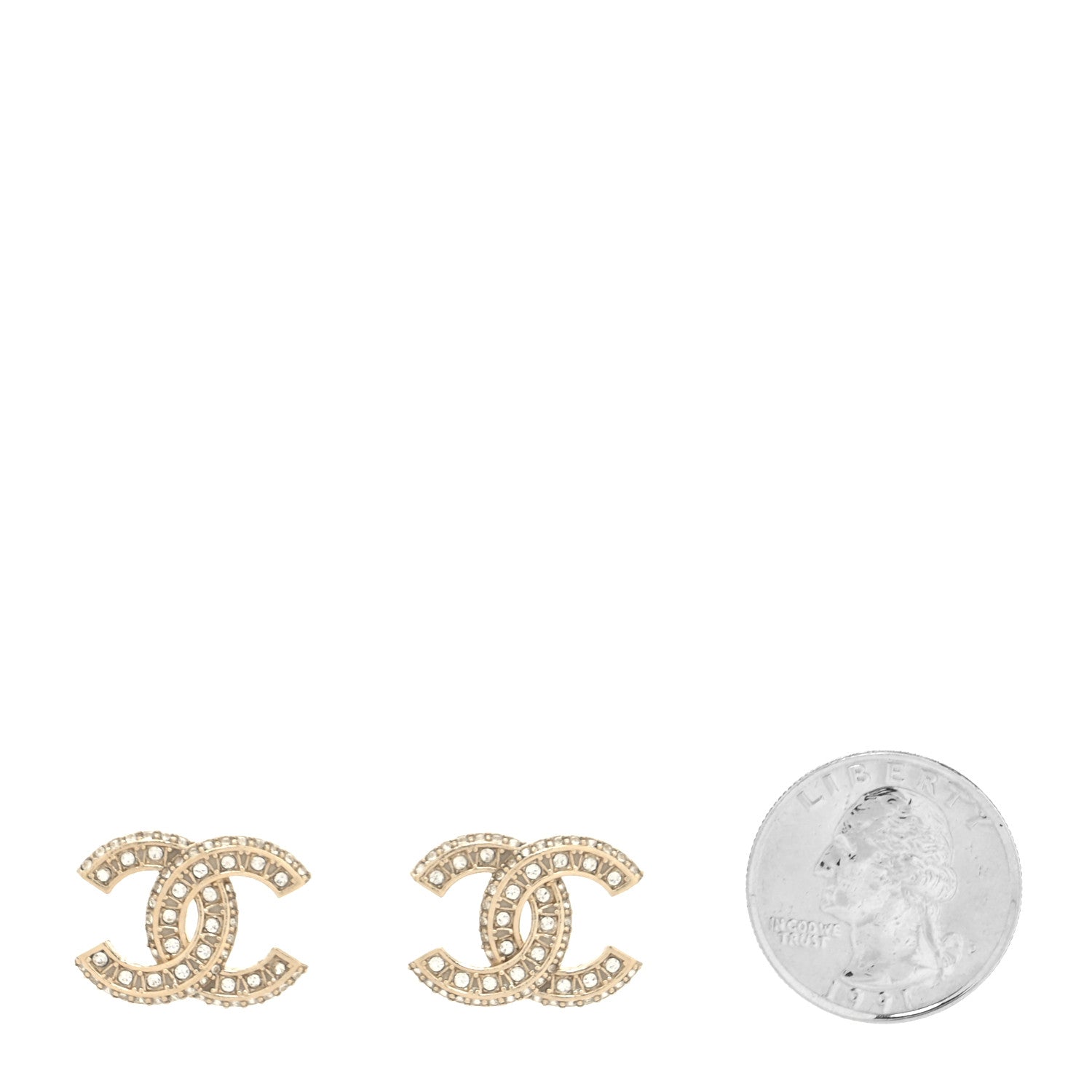 Chanel Crystal Timeless CC Earrings Light Gold 2 of 4