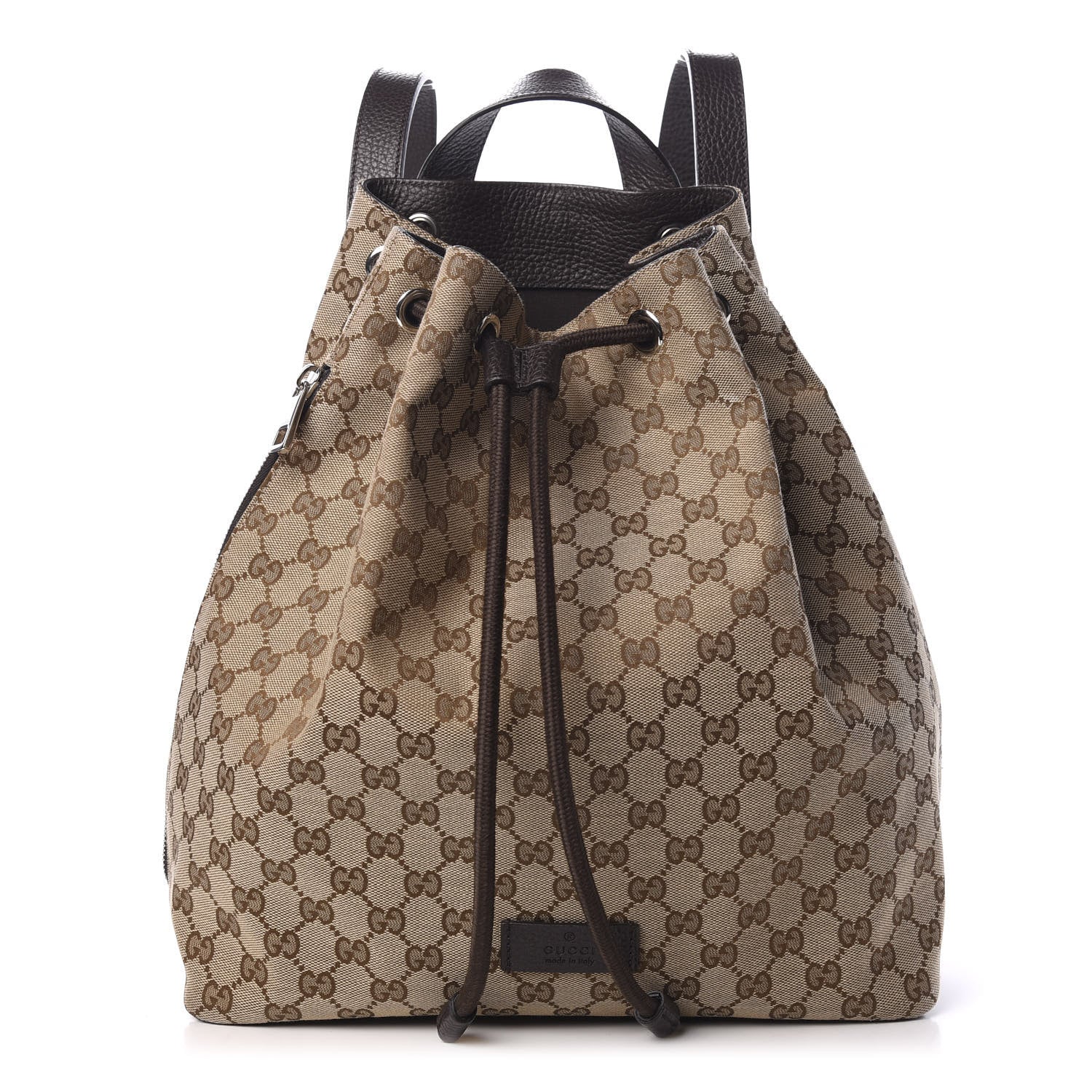 Gucci Monogram Dollar Calfskin O Drawstring Backpack Beige Ebony Testa di Moro Dark Chocolate 1 of 10