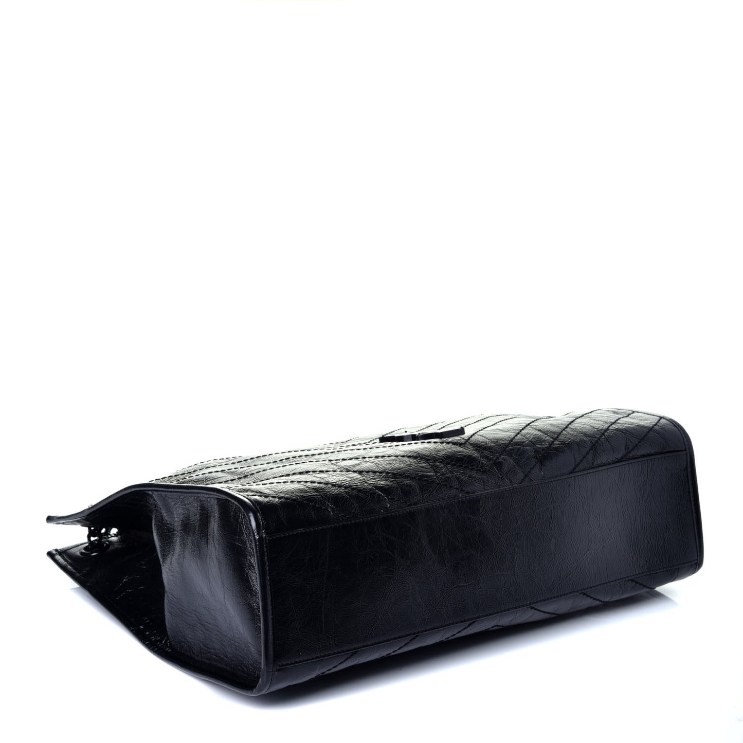 Crinkled Calfskin Matelasse Monogram Large Niki Shopper Tote Black