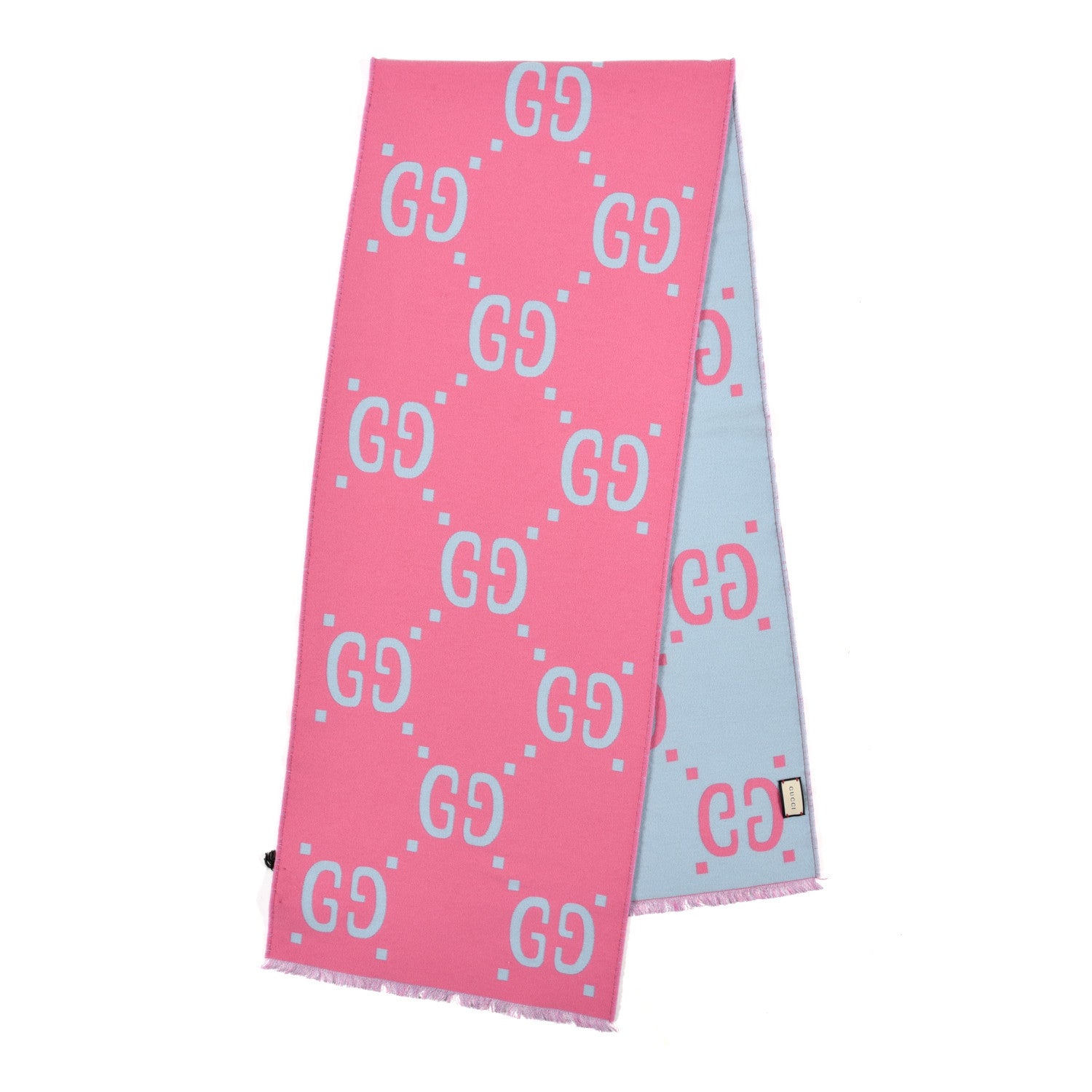 Gucci Wool Silk Monogram Jumbo GG Freedom Scarf Roseate Sky Blue 2 of 4