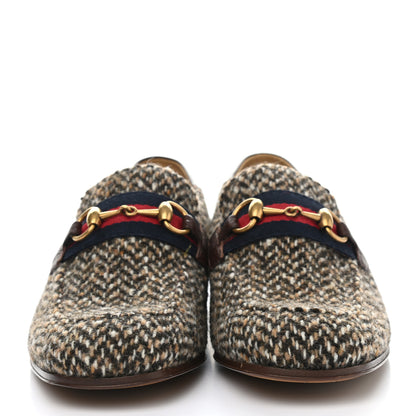 Gucci Tweed Web Herringbone Mens Horsebit Loafers 8 Dark Brown 2 of 10