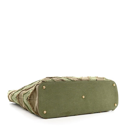 Chanel Canvas Chevron Cuba Patchwork Shopper Tote Khaki 4 of 12