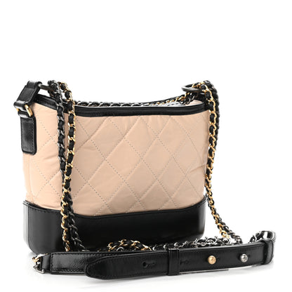 Chanel Aged Calfskin Quilted Small Gabrielle Hobo Beige Black 3 of 9