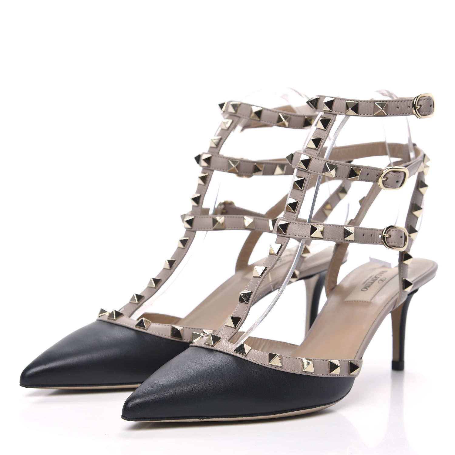 Valentino Garavani Calfskin Nappa Rockstud Ankle Strap 65mm Pumps 40 Black Poudre 3 of 7