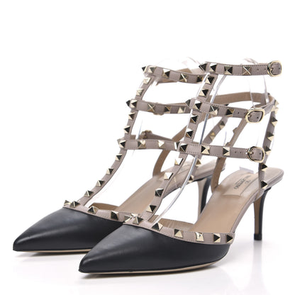 Valentino Garavani Calfskin Nappa Rockstud Ankle Strap 65mm Pumps 40 Black Poudre 3 of 7