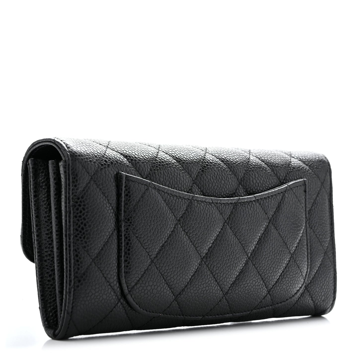 Caviar Quilted Large Gusset Flap Wallet Black