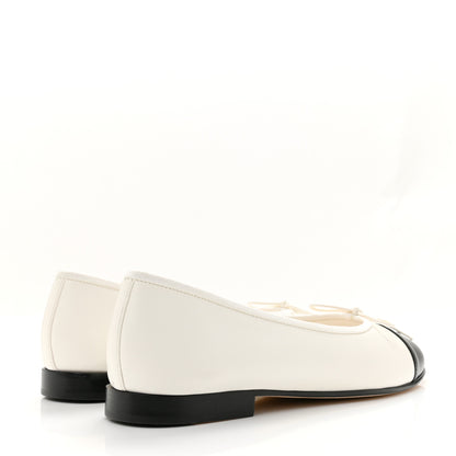 Chanel Lambskin Cap Toe CC Ballerina Flats 38.5 White Black 5 of 10