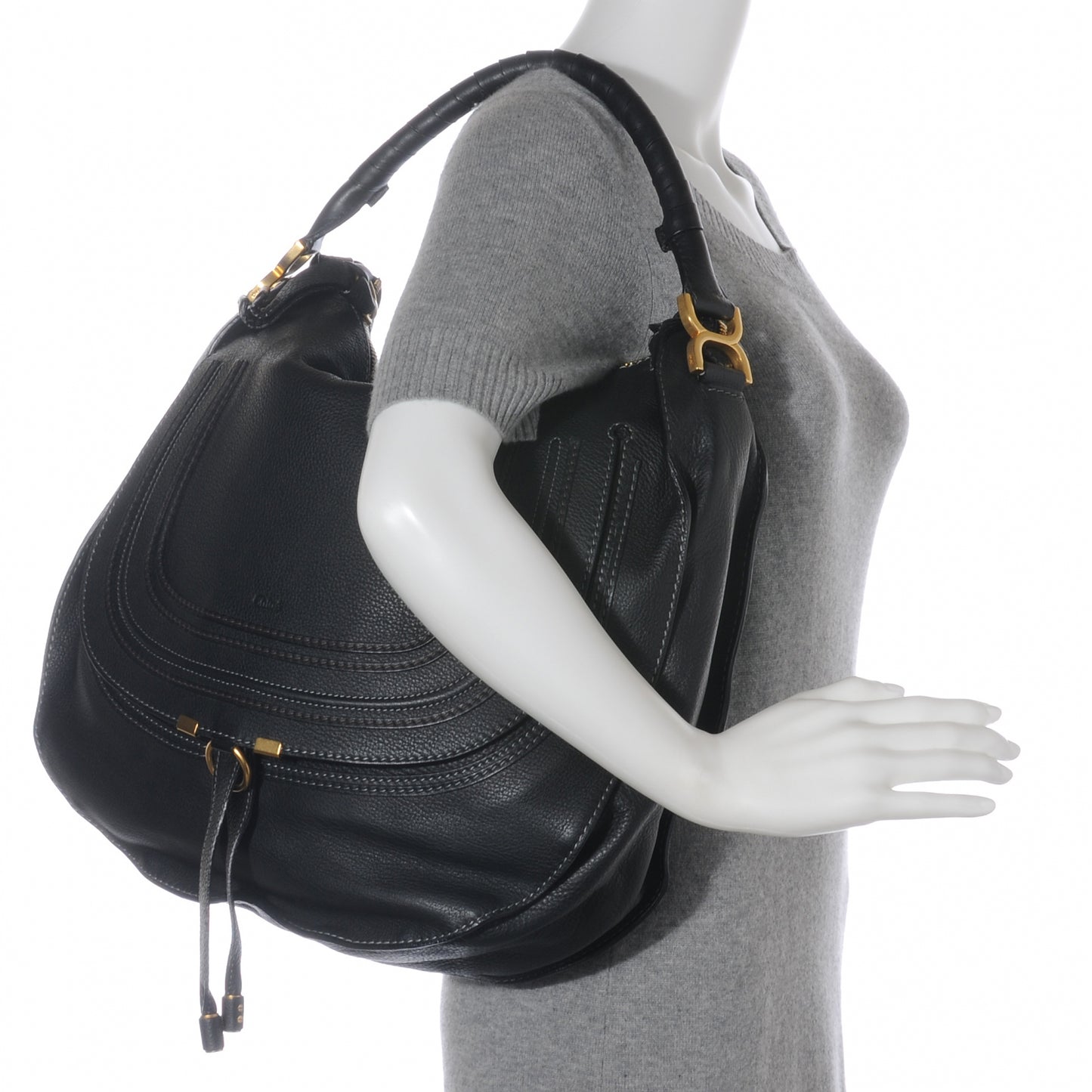 Leather Large Marcie Hobo Black