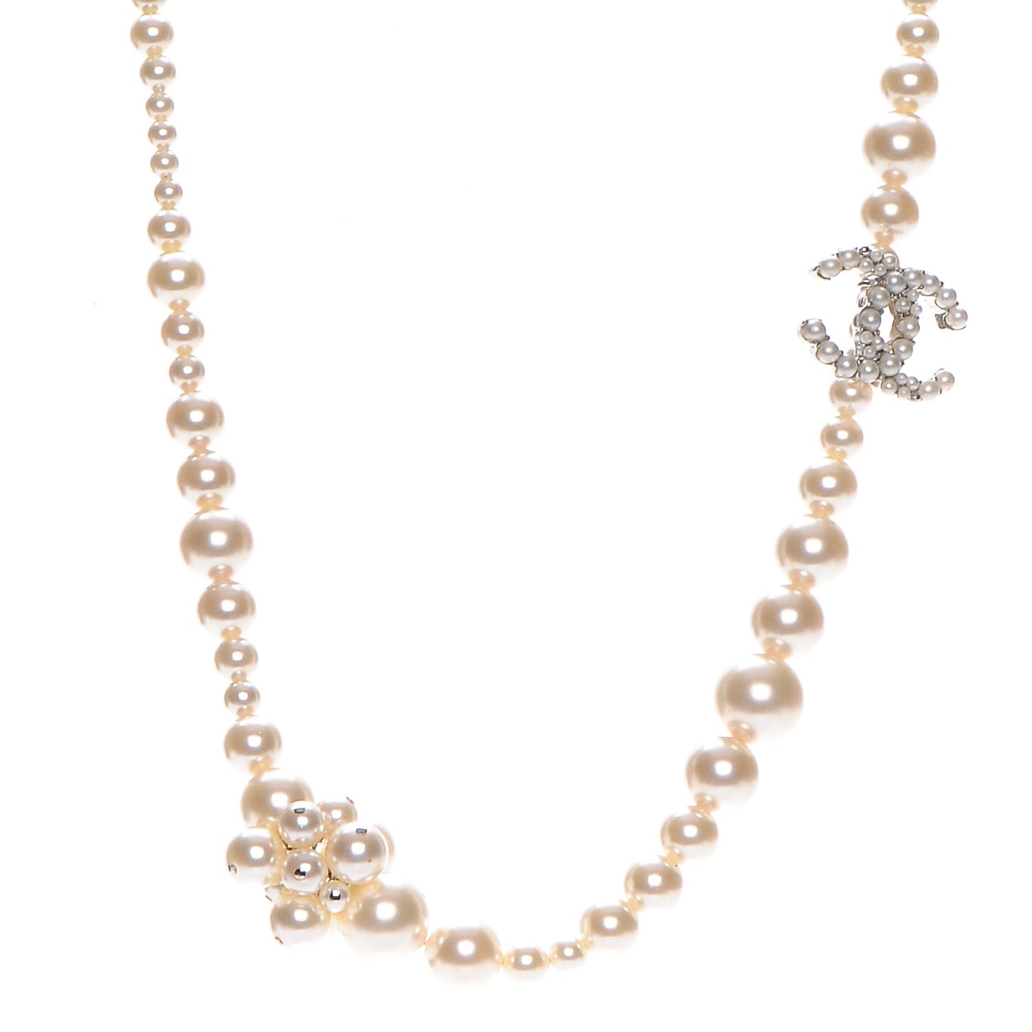Chanel Pearl Cluster CC Necklace Silver 1 of 6