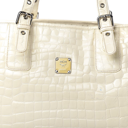 MCM Crocodile Embossed Patent Calfskin Tote Ivory 8 of 9